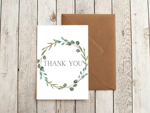 Eucalyptus Thank You Card: Shimmer Card Stock with Kraft Envelope