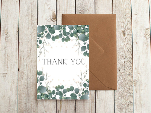 Eucalyptus Thank You Card: Shimmer Card Stock with Kraft Envelope