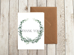 Eucalyptus Thank You Card: Shimmer Card Stock with Kraft Envelope