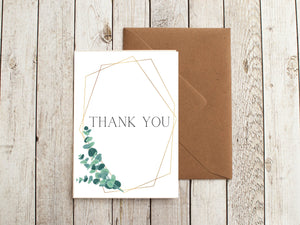 Eucalyptus Thank You Card: Shimmer Card Stock with Kraft Envelope