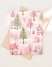 Pink Christmas Village Card: Shimmer Cardstock, Holiday Greetings
