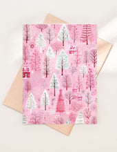 Pink Christmas Village Card: Shimmer Cardstock, Holiday Greetings