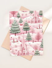 Pink Christmas Village Card: Shimmer Cardstock, Holiday Greetings