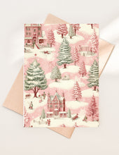 Pink Christmas Village Card: Shimmer Cardstock, Holiday Greetings