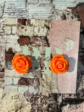 Rose bud stud earring, blue-green-red-orange-yellow collection