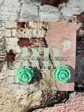 Rose bud stud earring, blue-green-red-orange-yellow collection