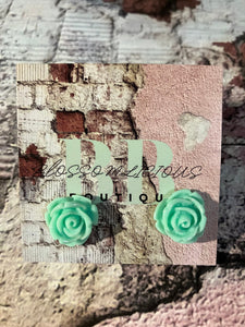 Rose bud stud earring, blue-green-red-orange-yellow collection