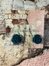Rose bud stud earring, blue-green-red-orange-yellow collection