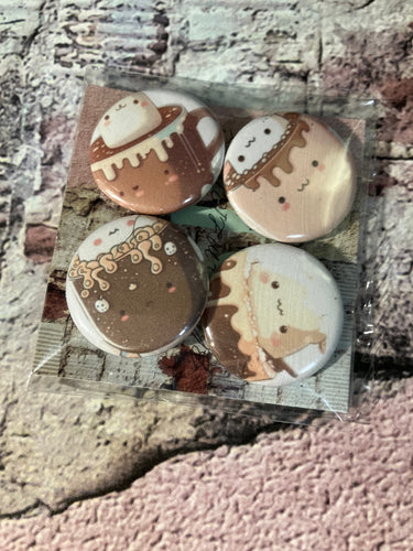 Hot cocoa button pins, one inch
