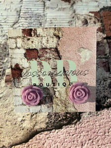 Rose bud stud earring, pink- purple collection