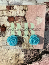 Rose bud stud earring, blue-green-red-orange-yellow collection