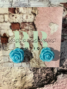 Rose bud stud earring, blue-green-red-orange-yellow collection