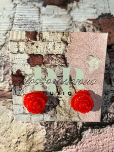 Rose bud stud earring, blue-green-red-orange-yellow collection