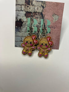 Gingerbread Dangle Earrings | Matte Finish Resin | Christmas Jewelry | Lead & Nickel Free
