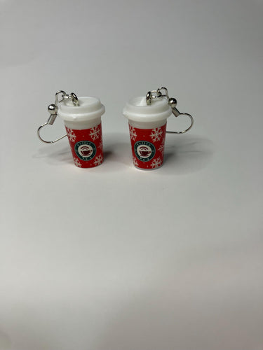 Christmas Coffee Cup Dangle Earrings: Holiday Coffee Lover Gift