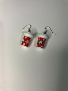 Christmas Coffee Cup Dangle Earrings: Holiday Coffee Lover Gift