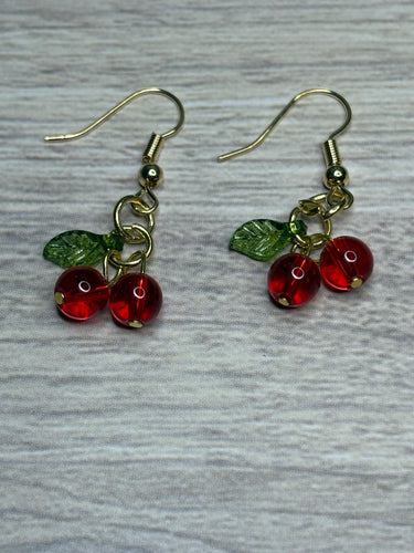 Handmade Cherry Dangle Earrings: Red Fruit Jewelry